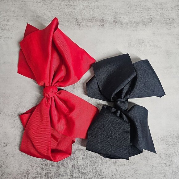 Vintage Oversized Hair Bows - Red & Black Satin Clip-On Accessories 8", 10" - Picture 5 of 6